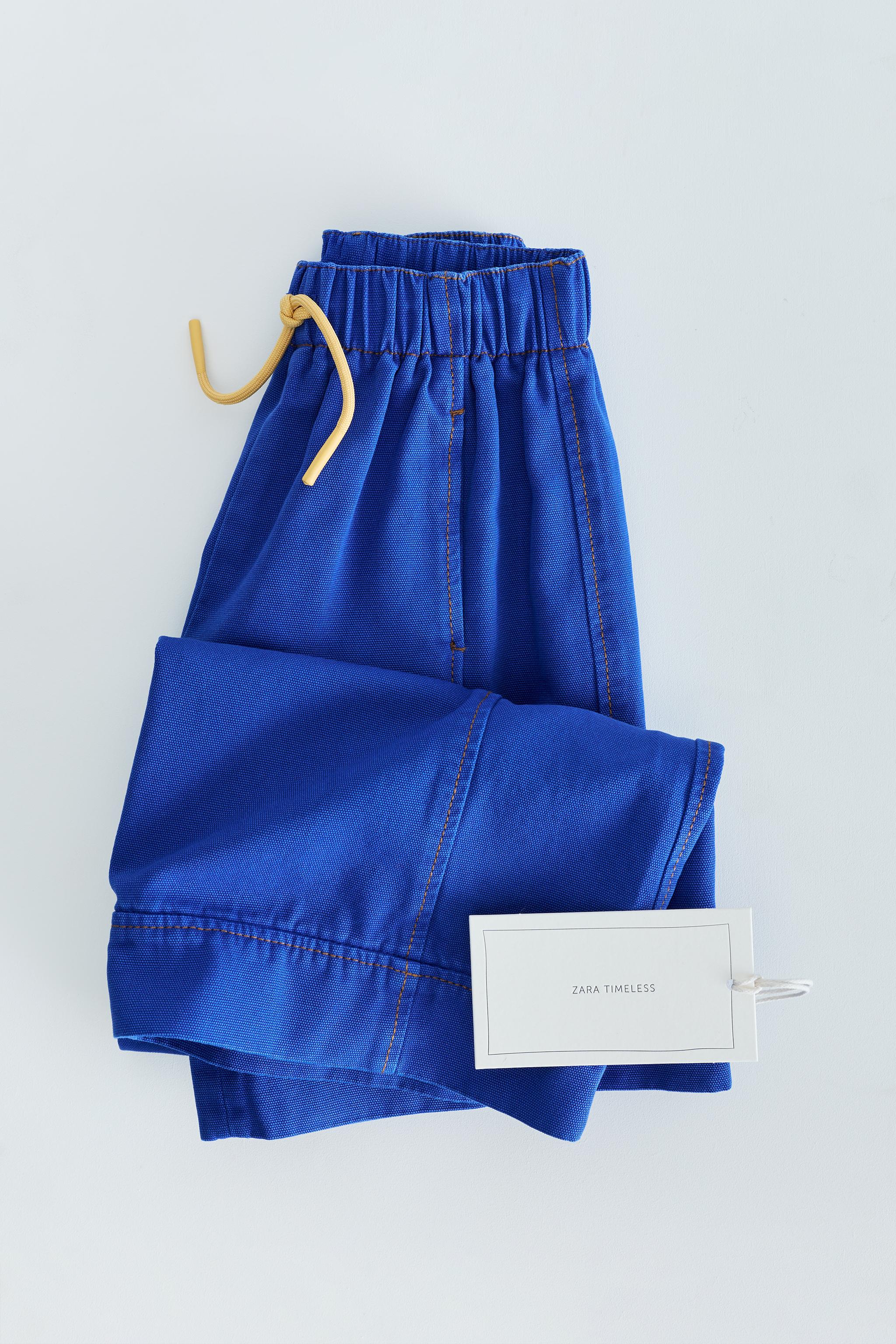 ZARA TIMELESS - WIDE LEG CONTRAST STITCH CANVAS PANTS